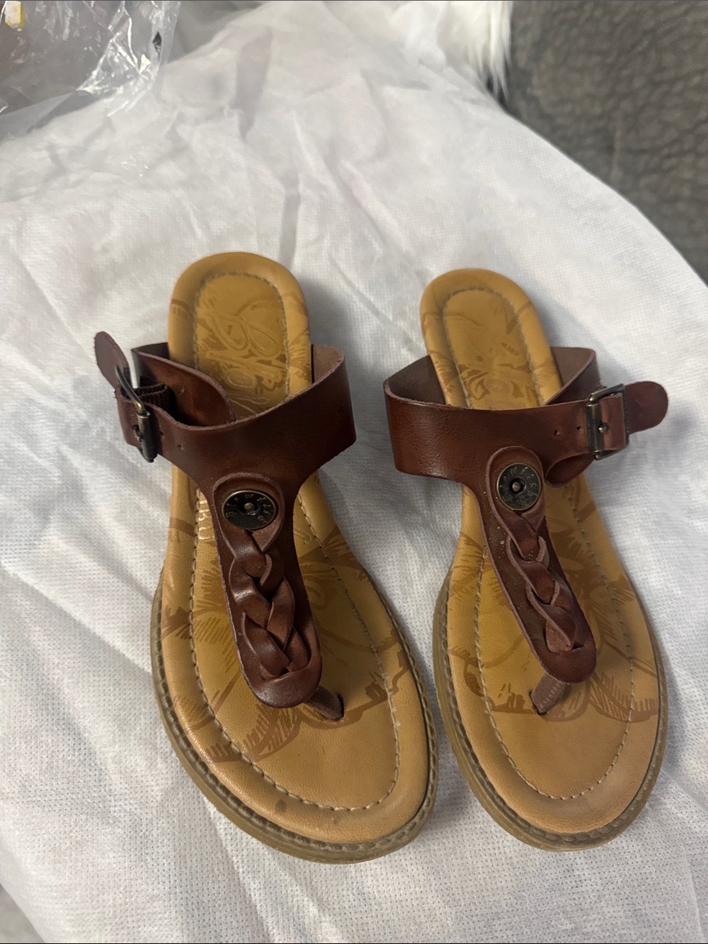 Blowfish Brown Braided Leather T-Strap Sandals